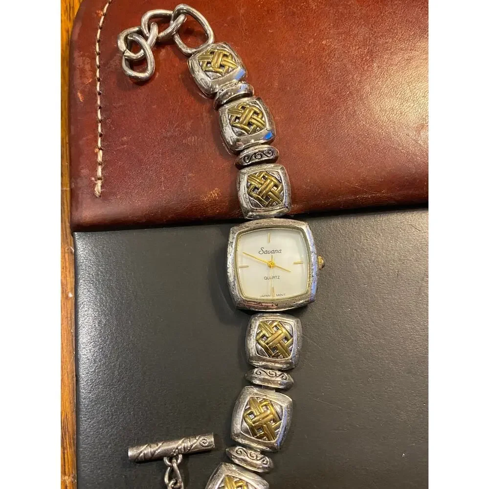 Women's Two Tone Savana Watch, Intricate Design Band, MOP Face